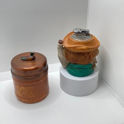 LOT 196: Vintage Ireland Decanters, McDonald Duk-It Mallard Copper Lid Tobacco Humidor, Lighters and More