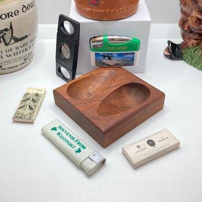 LOT 196: Vintage Ireland Decanters, McDonald Duk-It Mallard Copper Lid Tobacco Humidor, Lighters and More