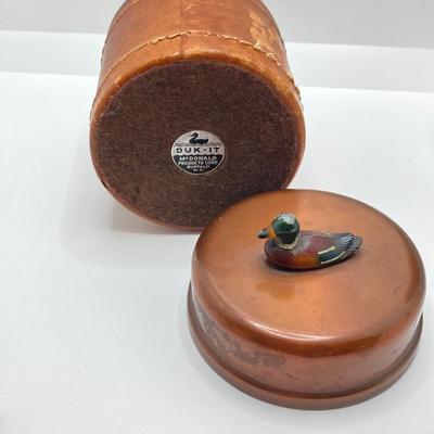 LOT 196: Vintage Ireland Decanters, McDonald Duk-It Mallard Copper Lid Tobacco Humidor, Lighters and More