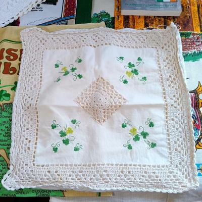 LOT 217: Irish Collection of Pottery, Linens, Celtic Cross, Books & More
