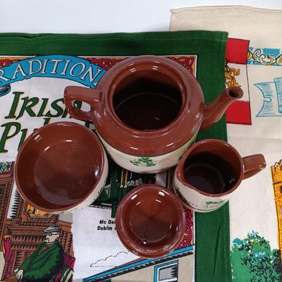 LOT 217: Irish Collection of Pottery, Linens, Celtic Cross, Books & More