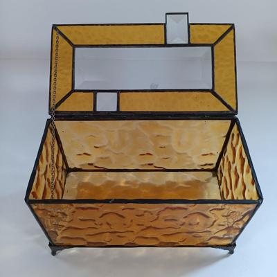 LOT 221: Stained Glass Napkin Holder and Box with Wood / Nut Shell Placemats