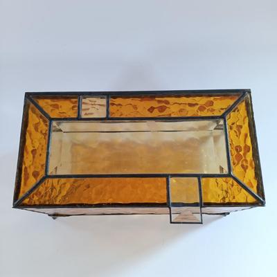 LOT 221: Stained Glass Napkin Holder and Box with Wood / Nut Shell Placemats