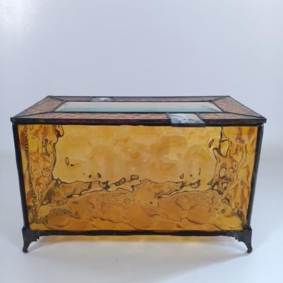 LOT 221: Stained Glass Napkin Holder and Box with Wood / Nut Shell Placemats
