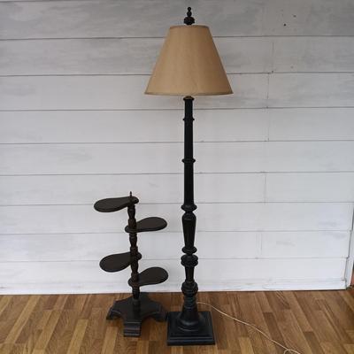 LOT 222: MCM Wooden Floor Lamp with Plant Stand