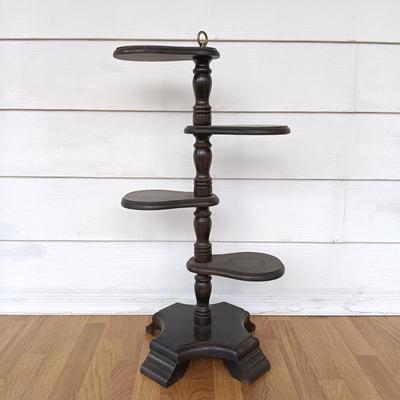 LOT 222: MCM Wooden Floor Lamp with Plant Stand