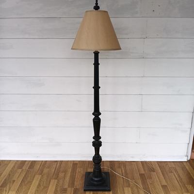 LOT 222: MCM Wooden Floor Lamp with Plant Stand