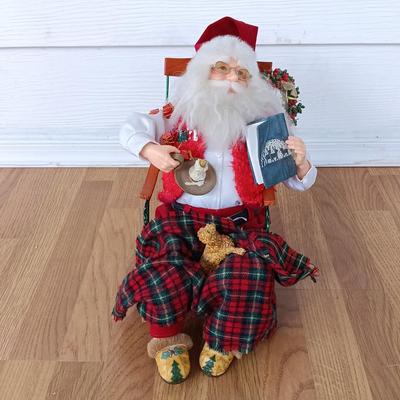 LOT 223: Vintage Christmas Train Sets with Santa in Rocking Chair & Rudolph and Santa