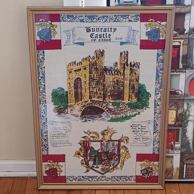 LOT 225: Golf Bag Trash Can with Golf Book and Framed Posters from Ireland