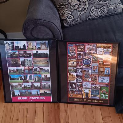 LOT 225: Golf Bag Trash Can with Golf Book and Framed Posters from Ireland