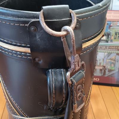 LOT 225: Golf Bag Trash Can with Golf Book and Framed Posters from Ireland