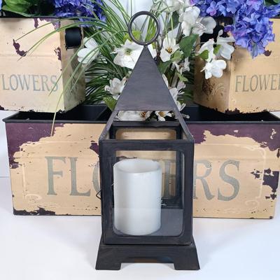 LOT 227: Metal Flower Boxes, Lantern Candle Holders & Bird Candle Holders