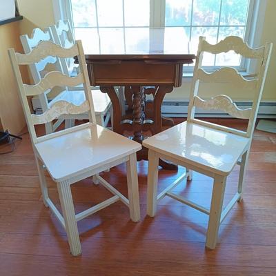 LOT 228: Vintage Enamel Top Table with Wood Chairs