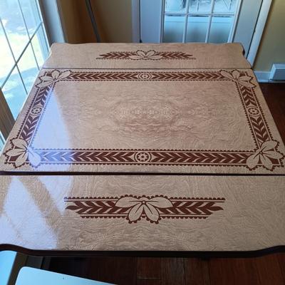 LOT 228: Vintage Enamel Top Table with Wood Chairs