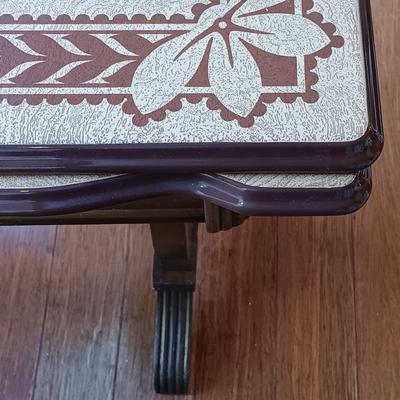 LOT 228: Vintage Enamel Top Table with Wood Chairs