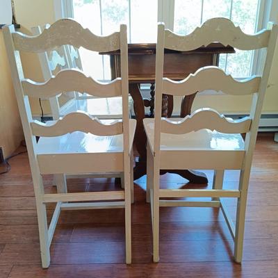LOT 228: Vintage Enamel Top Table with Wood Chairs