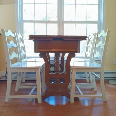 LOT 228: Vintage Enamel Top Table with Wood Chairs