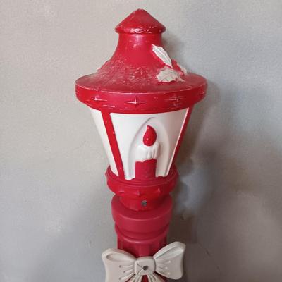 LOT 230: BECO Blow Mold Christmas Lamp Post with Nutcracker, Mrs Claus & Santa Claus