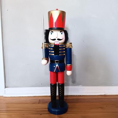 LOT 230: BECO Blow Mold Christmas Lamp Post with Nutcracker, Mrs Claus & Santa Claus