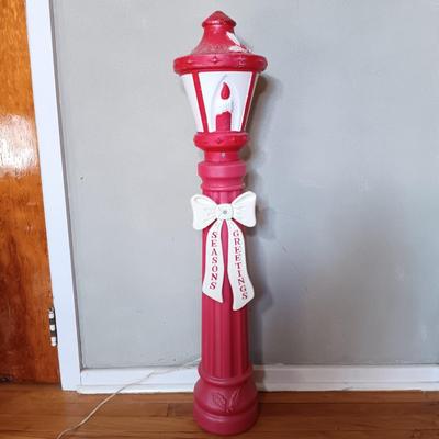 LOT 230: BECO Blow Mold Christmas Lamp Post with Nutcracker, Mrs Claus & Santa Claus