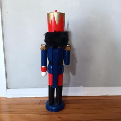 LOT 230: BECO Blow Mold Christmas Lamp Post with Nutcracker, Mrs Claus & Santa Claus