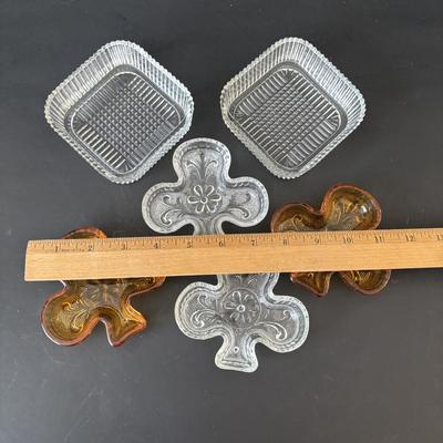 LOT 86: It's Good to Be Irish Collection: Nutcracker, Milk Glass Mugs, Clear & Amber Shamrock Trinket Dishes & More