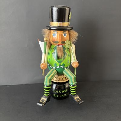 LOT 86: It's Good to Be Irish Collection: Nutcracker, Milk Glass Mugs, Clear & Amber Shamrock Trinket Dishes & More