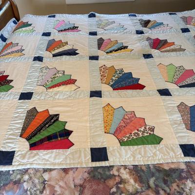 LOT 252: Vintage Handmade Patchwork Quilt with Fan Pattern