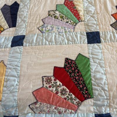 LOT 252: Vintage Handmade Patchwork Quilt with Fan Pattern