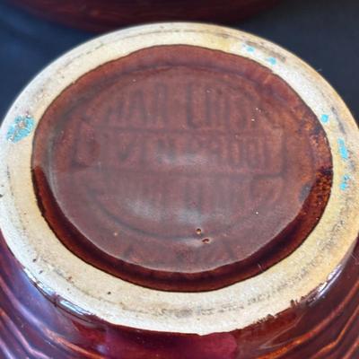 LOT 245: RRP Co Roseville Pottery Stoneware Crock, Hull Pottery Brown Drip Pottery Plate & Pitcher, Marcrest USA Pottery Brown Daisy...