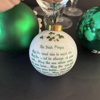 LOT 247: Collection of Irish Holiday Ornaments, Irish Coffee Stemware, Mary Engelbreit Scottie Dog Holiday Teapot