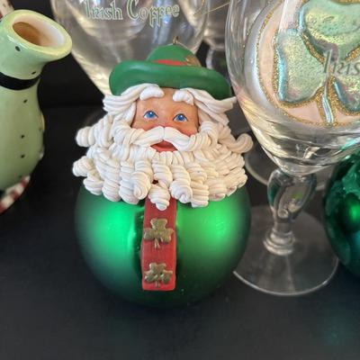 LOT 247: Collection of Irish Holiday Ornaments, Irish Coffee Stemware, Mary Engelbreit Scottie Dog Holiday Teapot