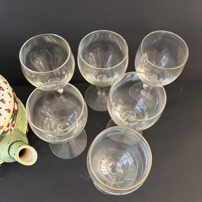 LOT 247: Collection of Irish Holiday Ornaments, Irish Coffee Stemware, Mary Engelbreit Scottie Dog Holiday Teapot