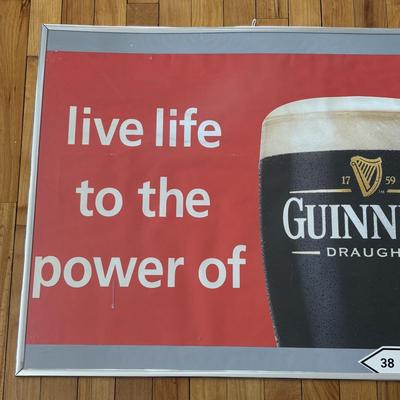 LOT 248: Guinness Collection: Wooden Clock, Pint Glasses and a Framed Poster