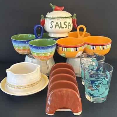 LOT 249: Anthony's Harborside Fish Grotto Seafood Restaurant Drinking/Bar Glasses, Crate & Barrel Condiment Holder, Certified...