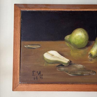 LOT 250: Vintage 1966 Still Life Painting, Milk Glass Bowl and Amber Glass Trinket Dish