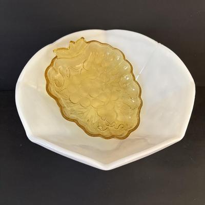 LOT 250: Vintage 1966 Still Life Painting, Milk Glass Bowl and Amber Glass Trinket Dish