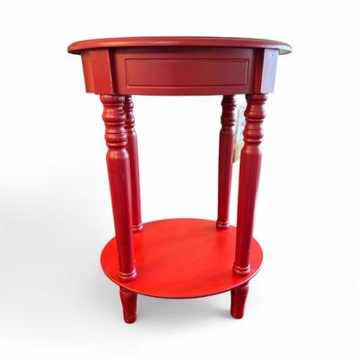 Sale Photo Thumbnail #2: Kirkland Red Side Table    Approximately 19.5"x 27"   Note  damage to one of the spindles.  Table is stable.