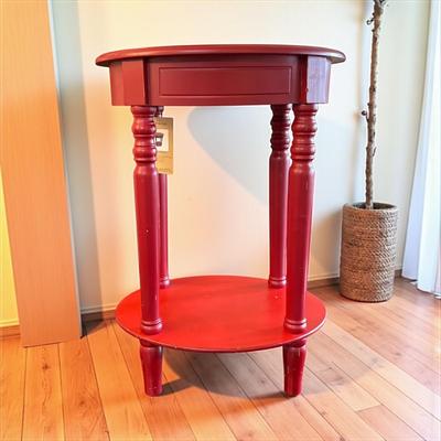 Sale Photo Thumbnail #4: Kirkland Red Side Table    Approximately 19.5"x 27"   Note  damage to one of the spindles.  Table is stable.