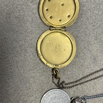 Gold filled pendants, coins and us post office pin