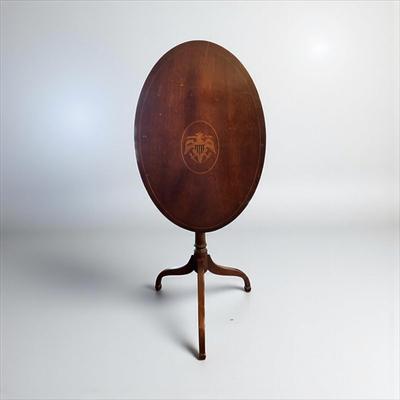 Sale Photo Thumbnail #46: Federal Style Mahogany Tilt-Top Table With Eagle and shield Motif  Approximately 18"X26"X27.5"
