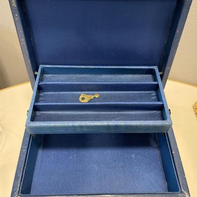 Small blue vintage jewelry box
