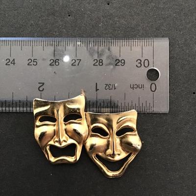 Sale Photo Thumbnail #24: Gold tone, comedy and tragedy brooch please see attached photos