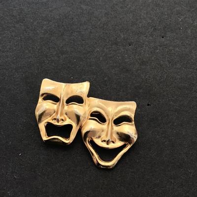 Sale Photo Thumbnail #22: Gold tone, comedy and tragedy brooch please see attached photos