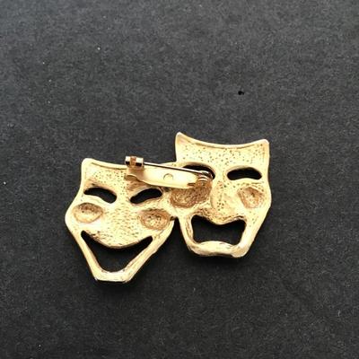 Sale Photo Thumbnail #23: Gold tone, comedy and tragedy brooch please see attached photos
