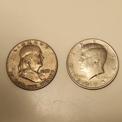 Two Franklin and Kennedy Coins