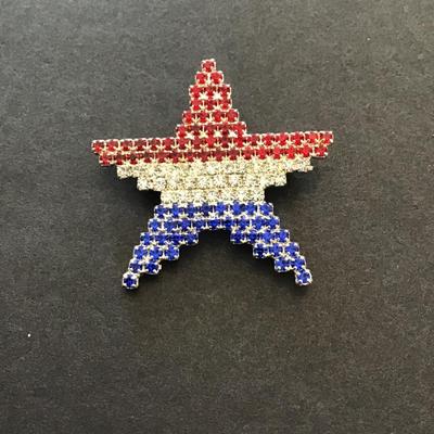 Sale Photo Thumbnail #99: Red white and blue patriotic star brooch. Please see attached photos.