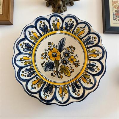 Sale Photo Thumbnail #188: Talavera Decorative Hand Painted Plate.  Talavera is a type of majolica earthenware, a tin glazed pottery with a long history in Mexico.
Approximately 10" wide
