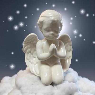 Sale Photo Thumbnail #194: Ceramic Praying Cherub and Pillow.   Approximately 7" tall