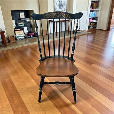 Sale Photo Thumbnail #215: Pair L. Hitchcock Dining Chairs Black and Tan with Gold leaf Stenciling